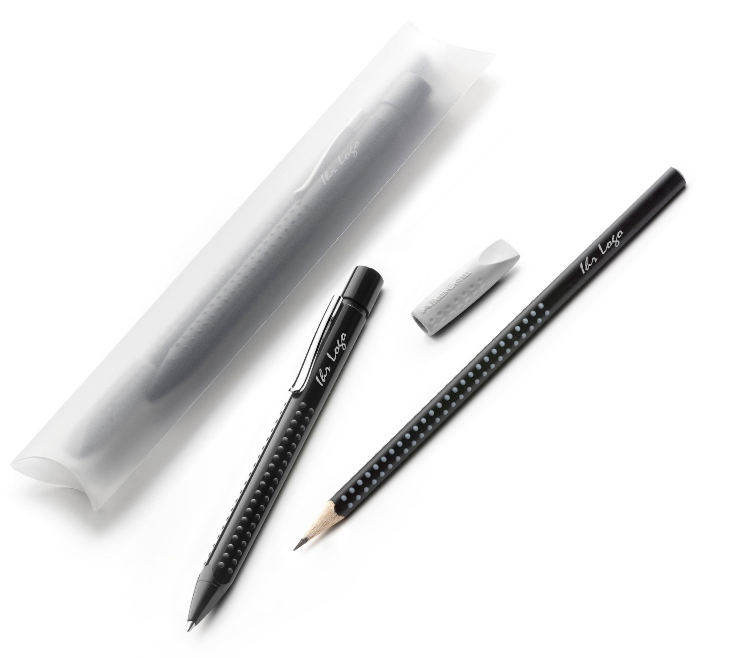 FABER-CASTELL Grip Trio Set Schwarz inkl. 1-farbigem Werbedruck auf Kugelschreiber und Bleistift